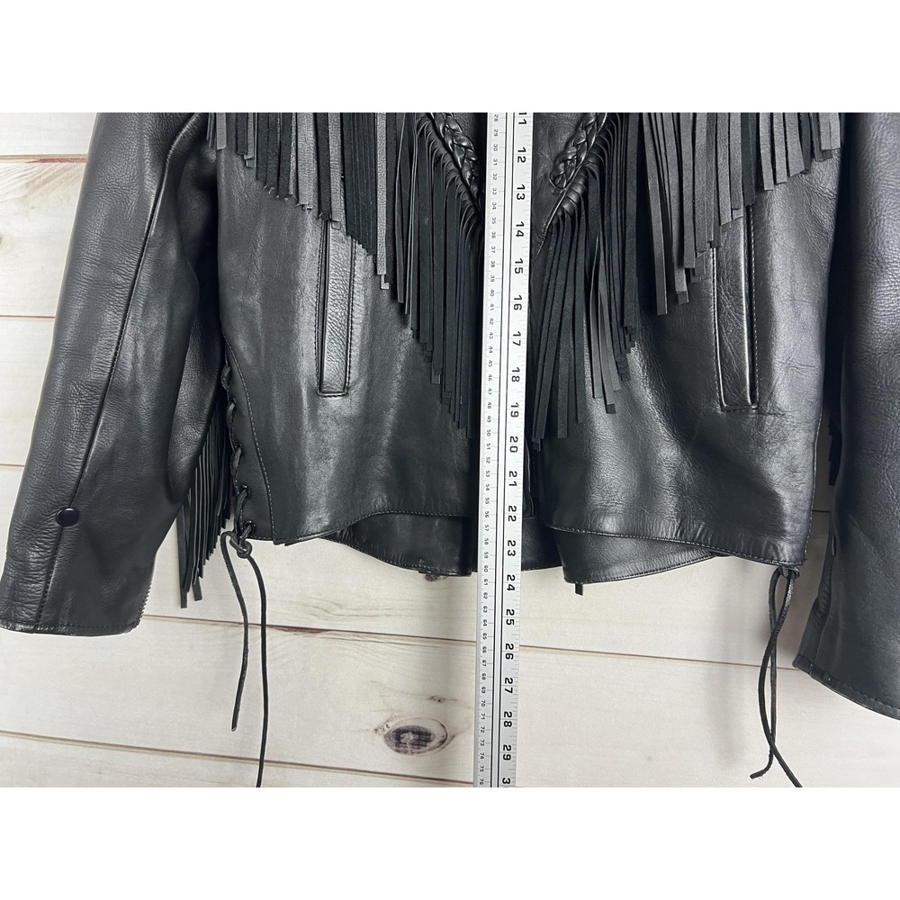 Frontier Jacket Womens 14 Leather Fringe Black Motorcycle Western Biker Cowboy - Picture 7 of 10